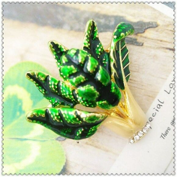 Green Cabbage with Crystals Brooch Pin - Picture 5 of 7